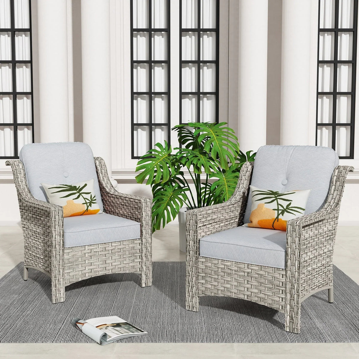 Set di 2 sedie da esterno in vimini e rattan HOOOWOOO con schienale alto