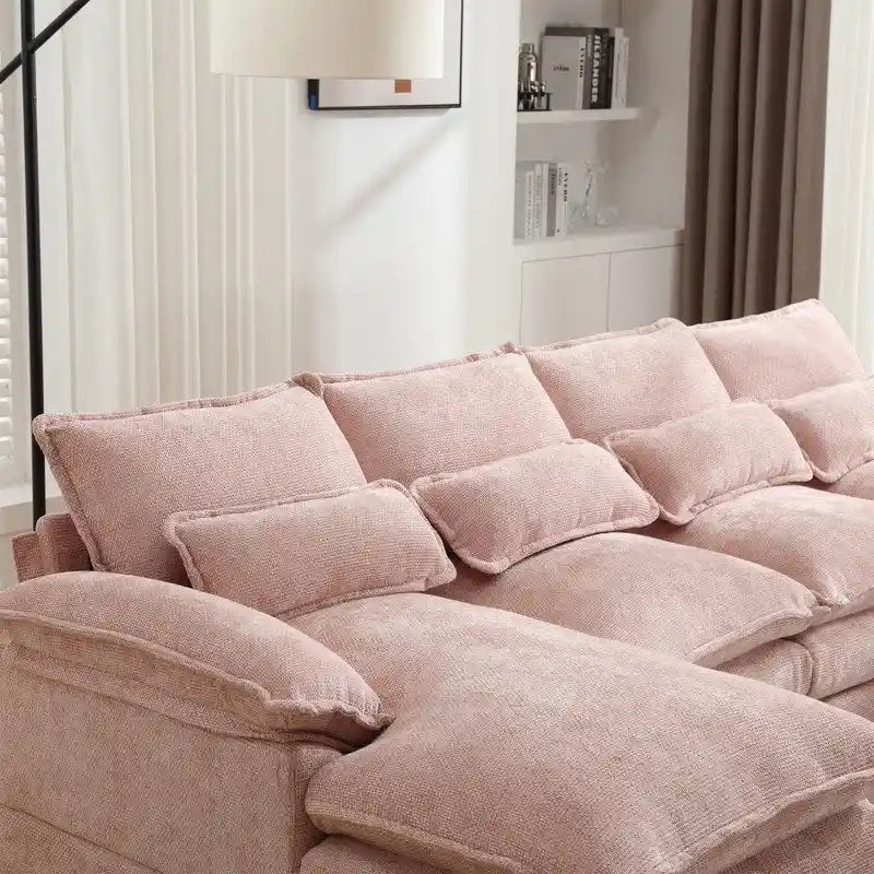 Modulares Ecksofa im Cloud-Stil fürs Wohnzimmer, modernes U-förmiges Sofa aus Chenille/Bouclé, bequemes Schlafsofa mit zwei Chaiselongues
