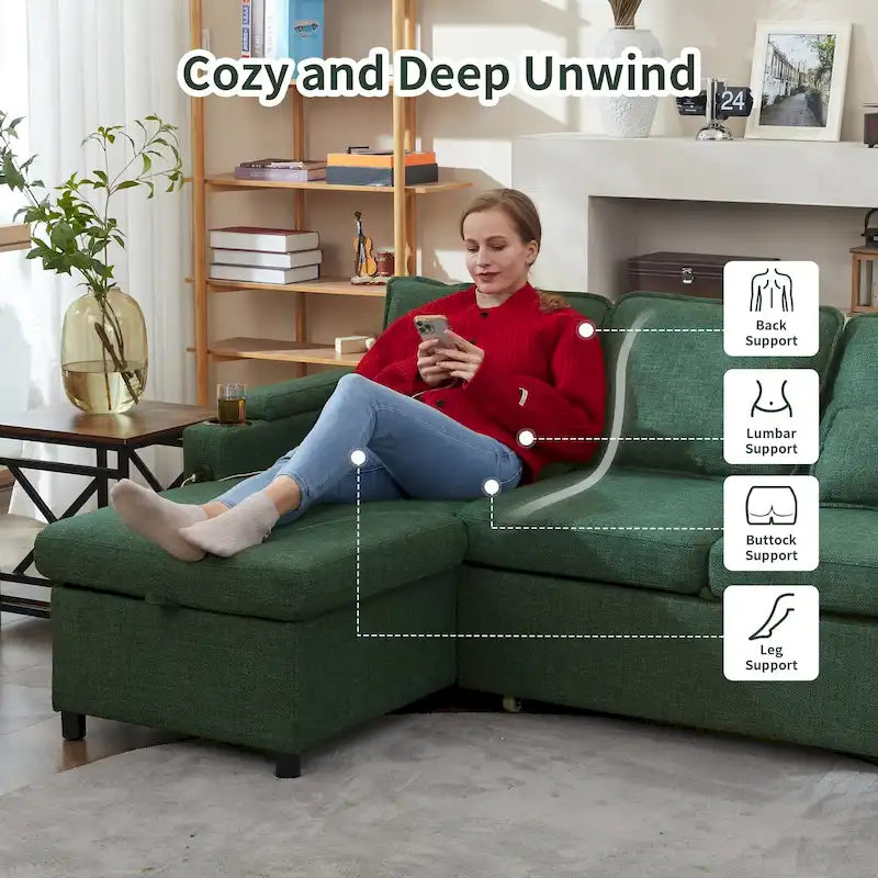 Divano letto a L da 80", Divano letto a scomparsa, Divano letto convertibile con penisola reversibile