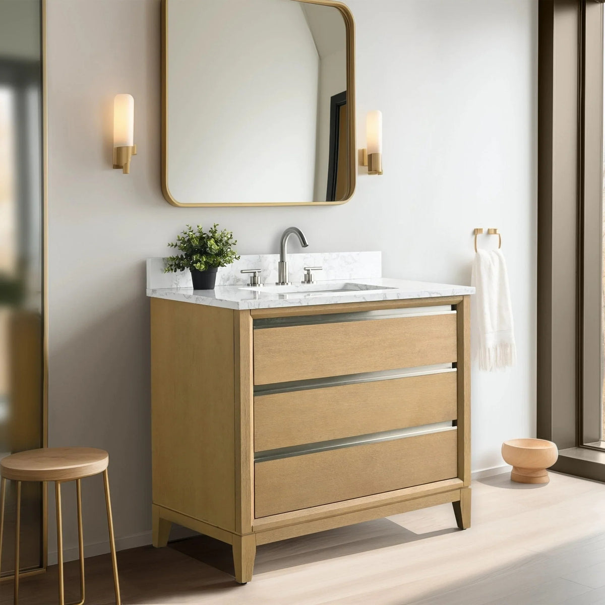 Badunterschrank von Vanity Art mit Keramikwaschbecken und Kunstmarmorplatte