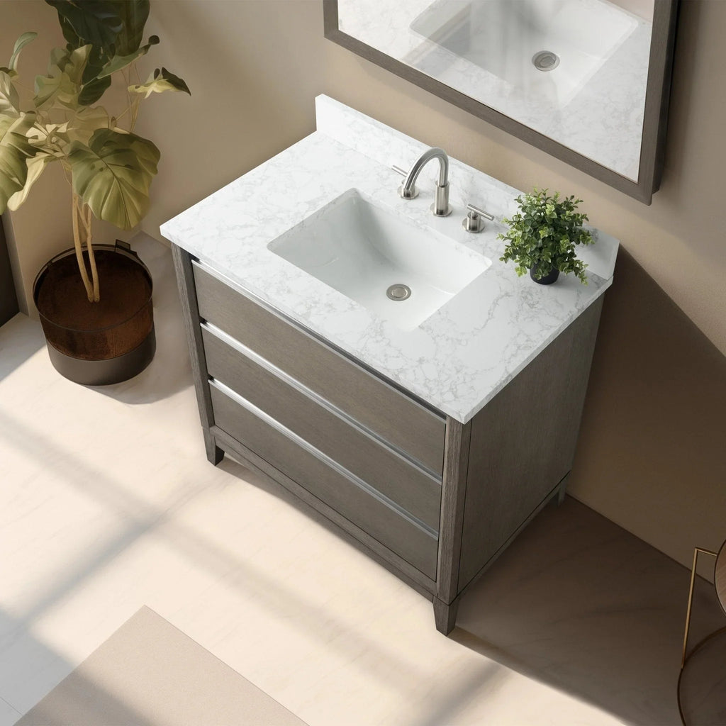 Badunterschrank von Vanity Art mit Keramikwaschbecken und Kunstmarmorplatte