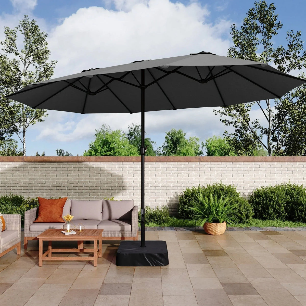 Ombrellone doppio extra large da patio MAISON ARTS da 15ft, con base inclusa