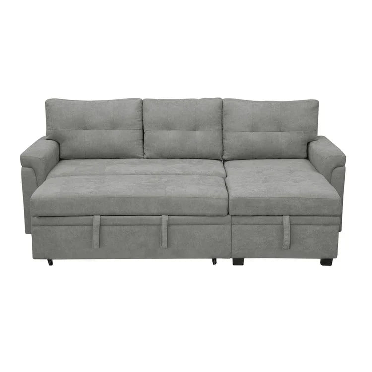 Umbaubares, beidseitig montierbares Ecksofa mit ausziehbarem Schlafbett, verstecktem Stauraum in der Recamiere und robusten Beinen