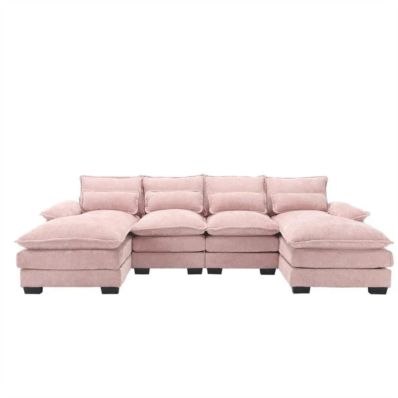 Modulares Ecksofa im Cloud-Stil fürs Wohnzimmer, modernes U-förmiges Sofa aus Chenille/Bouclé, bequemes Schlafsofa mit zwei Chaiselongues