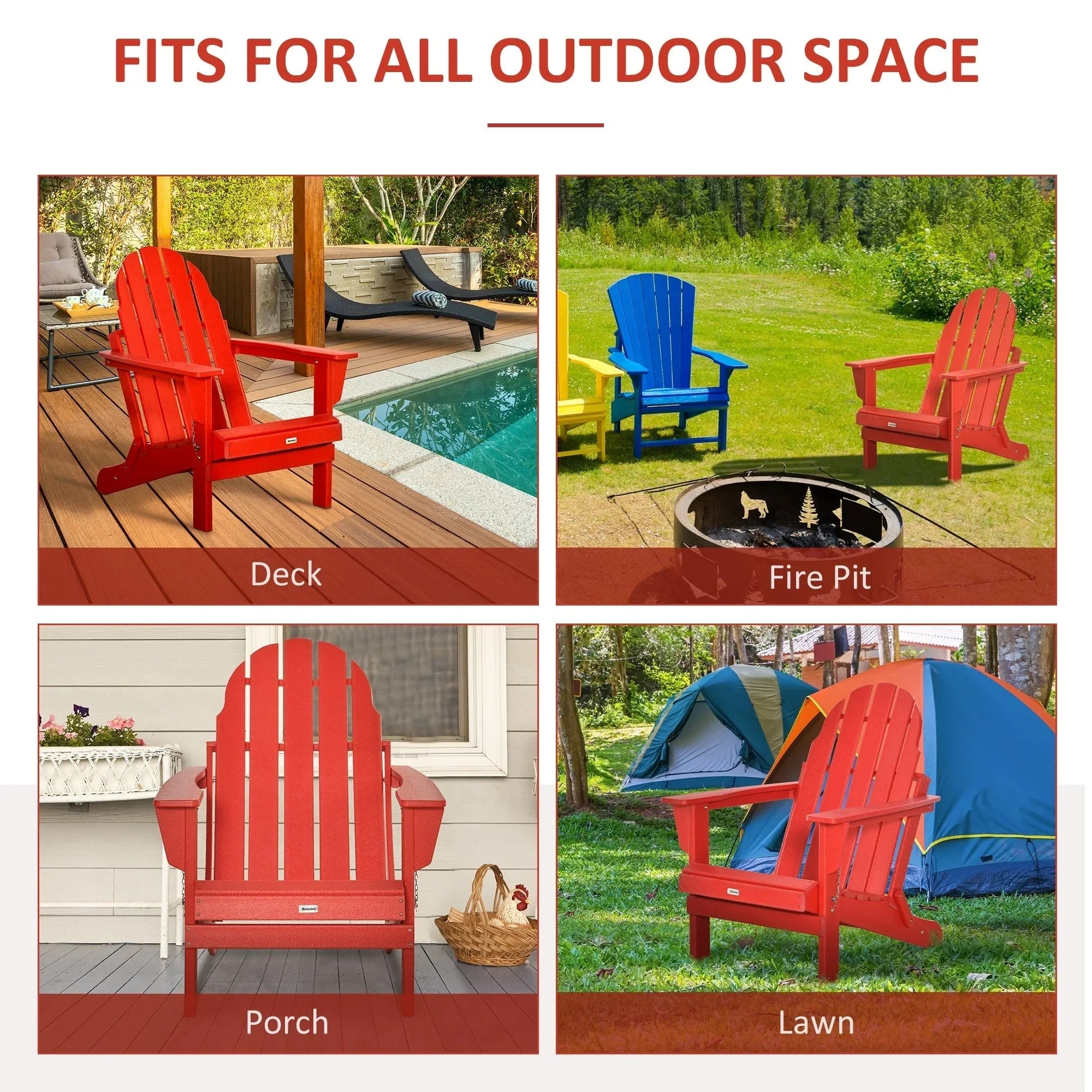 Sedia Adirondack pieghevole, sedie a sdraio in plastica HDPE per esterni per tutte le stagioni, per patio, terrazza e arredi da giardino