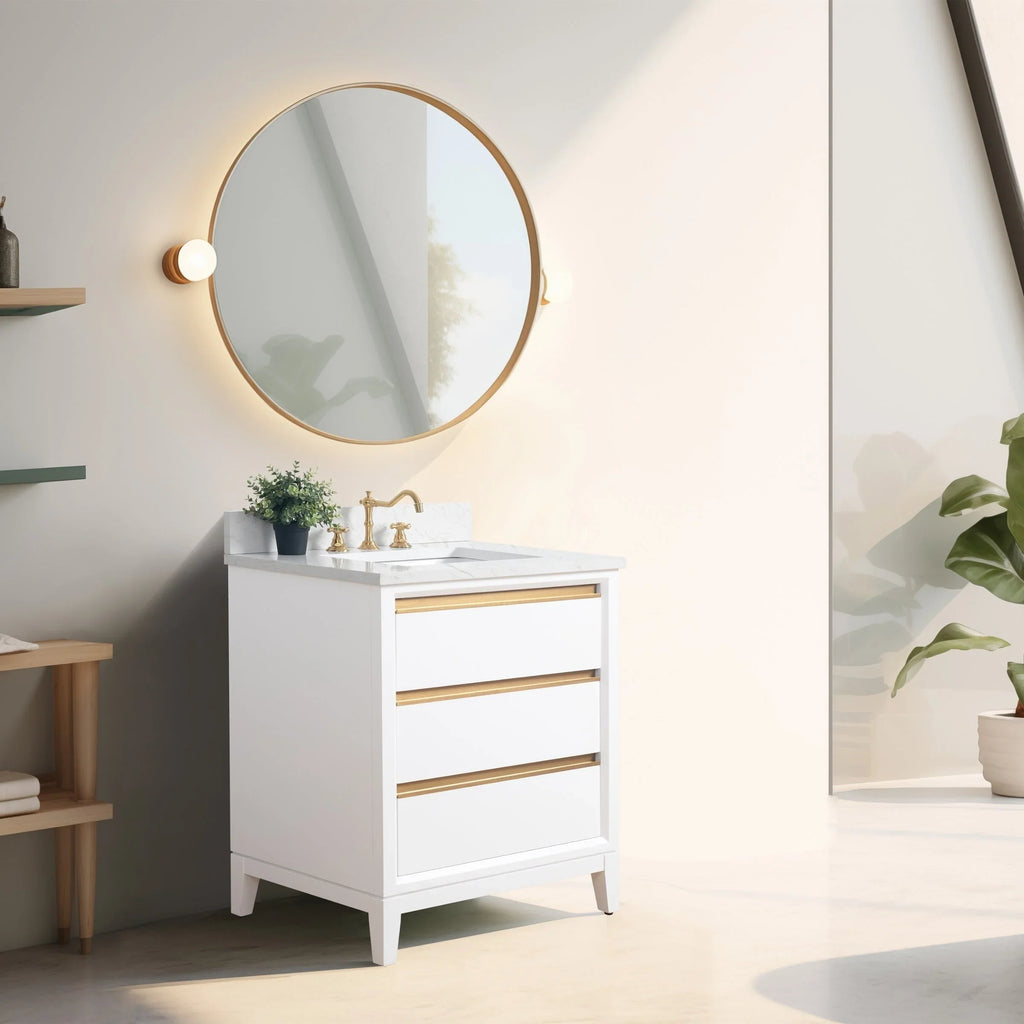 Badunterschrank von Vanity Art mit Keramikwaschbecken und Kunstmarmorplatte