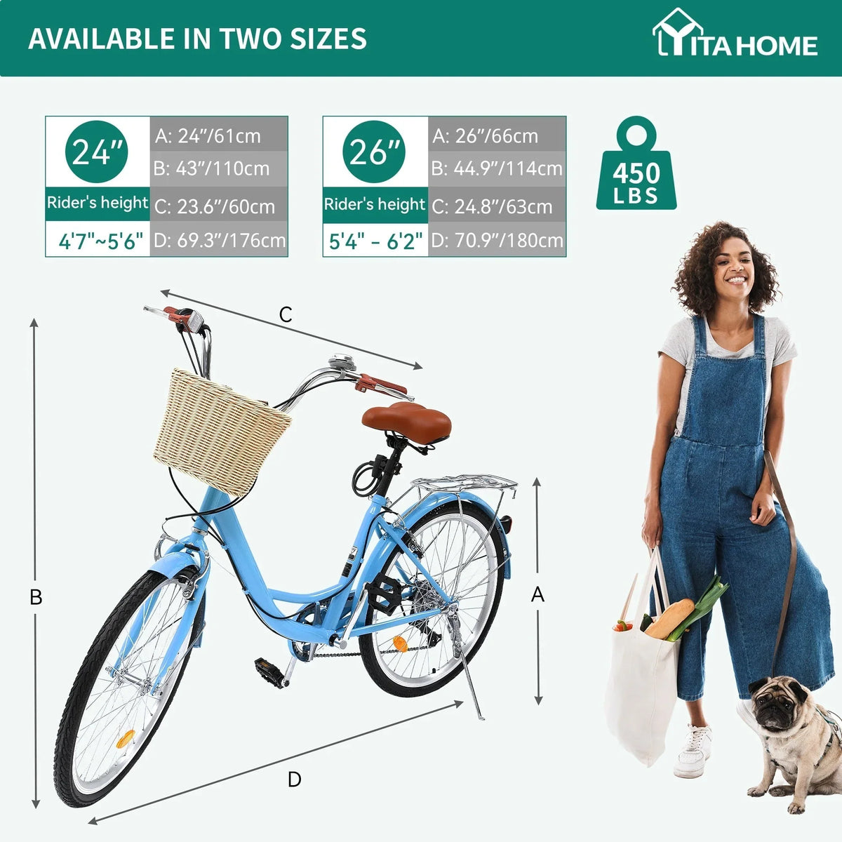 Moasis24/ 26 Cruiser-Fahrrad mit 7 Gängen, verstellbarer Tiefeinstieg, Pendlerfahrrad