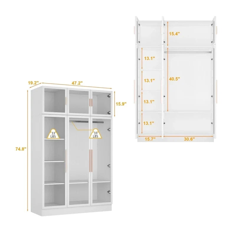 Armadio con ante in vetro da 120 cm con luce LED integrata