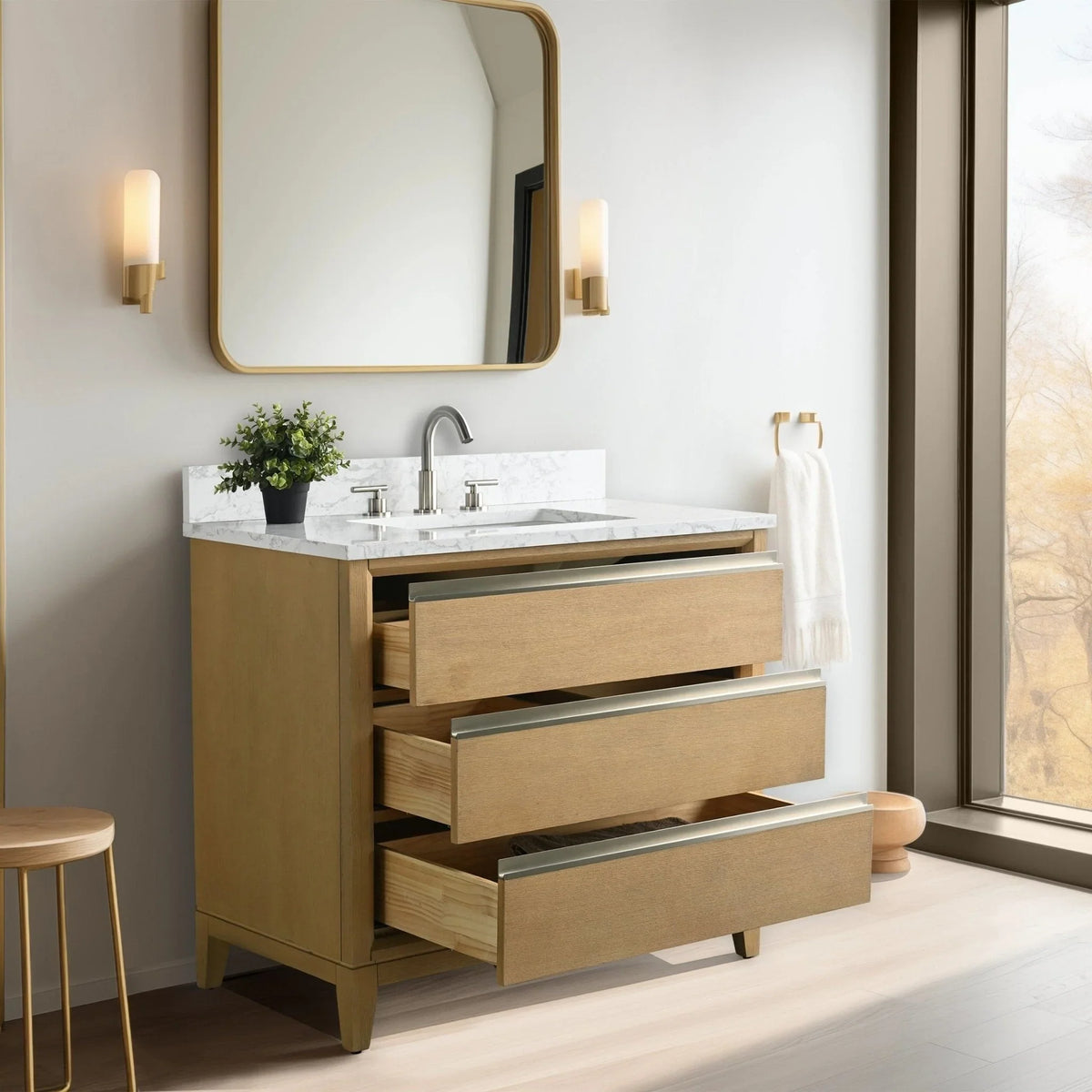 Badunterschrank von Vanity Art mit Keramikwaschbecken und Kunstmarmorplatte