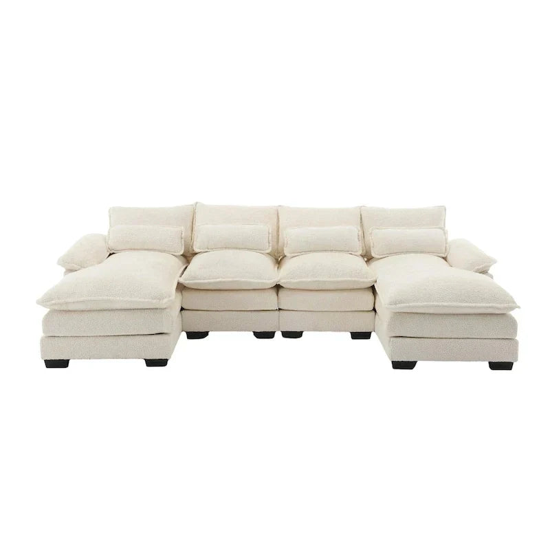 Modulares Ecksofa im Cloud-Stil fürs Wohnzimmer, modernes U-förmiges Sofa aus Chenille/Bouclé, bequemes Schlafsofa mit zwei Chaiselongues