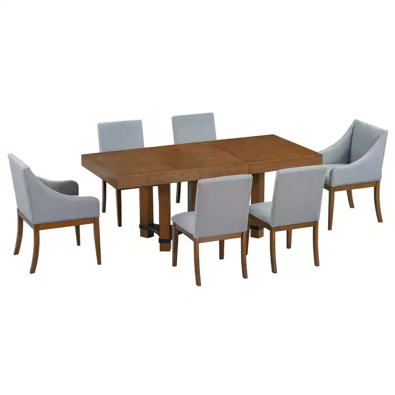 Set da pranzo allungabile rustico Whisen da 7 pezzi con 2 sedie con braccioli e 4 sedie senza braccioli