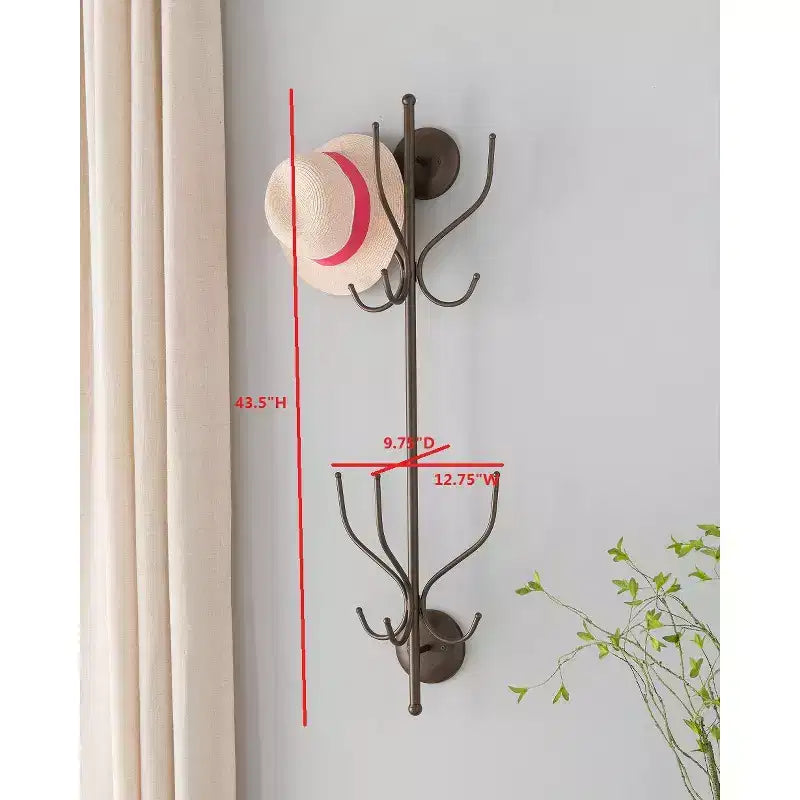 Nino Metal 12 Hook Wall Mount Coat & Hat Rack, Pewter