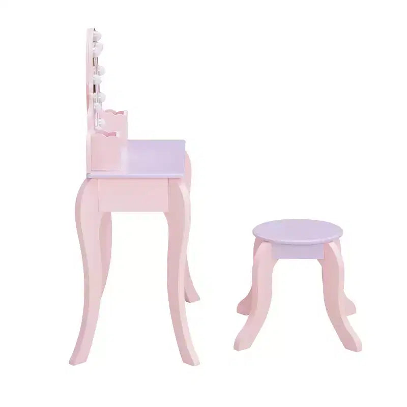 Toeletta in Legno per Piccola Principessa Raperonzolo di Fantasy Fields con Specchio LED e Sgabello, Rosa