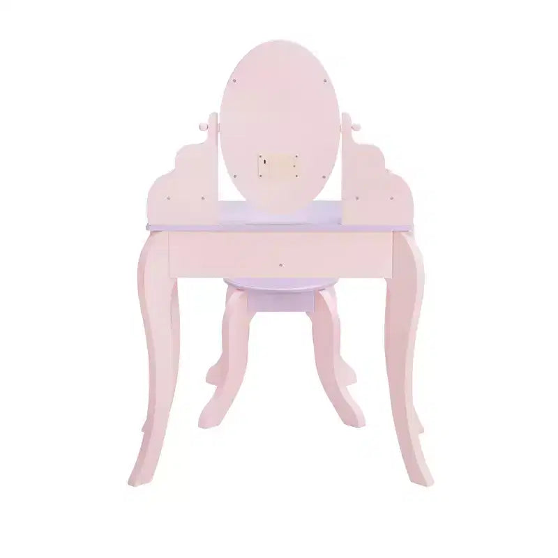 Toeletta in legno Rapunzel con specchio LED e sgabello, rosa