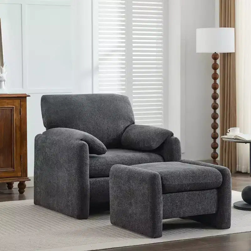 Poltrona accent HYLEORY in ciniglia da 36,41'' con poggiapiedi, comoda poltrona lounge oversize imbottita per soggiorno, camera da letto, ufficio, appartamento