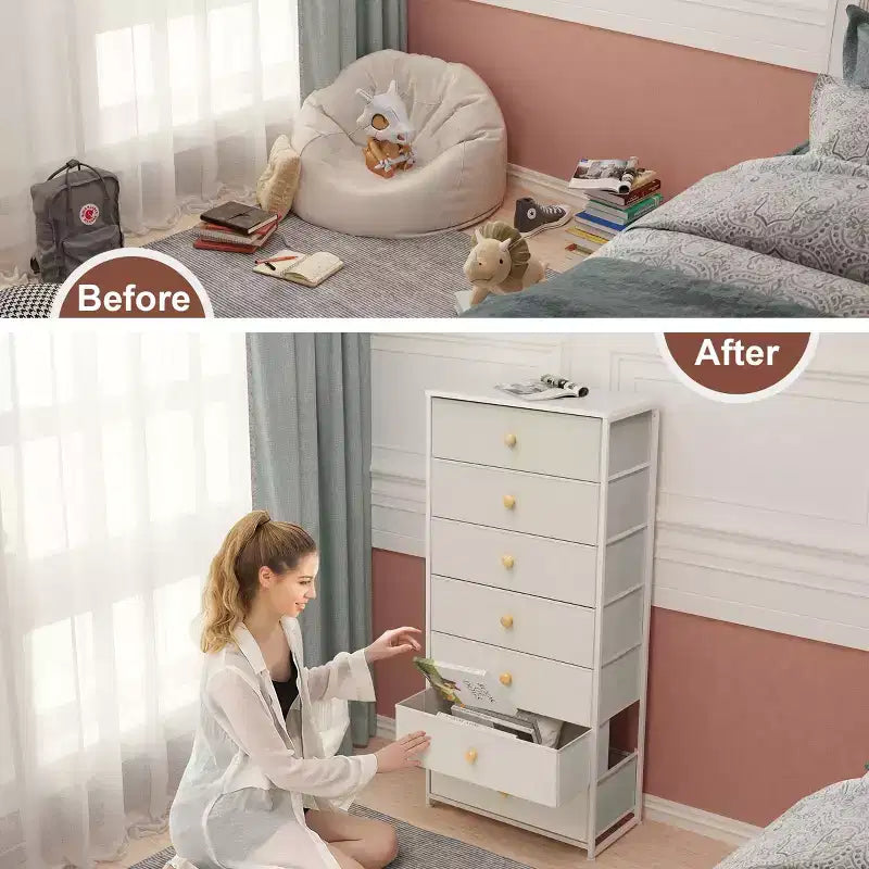 Comò a 7 cassetti per camera da letto, mobile contenitore con cassettiera per camera da letto