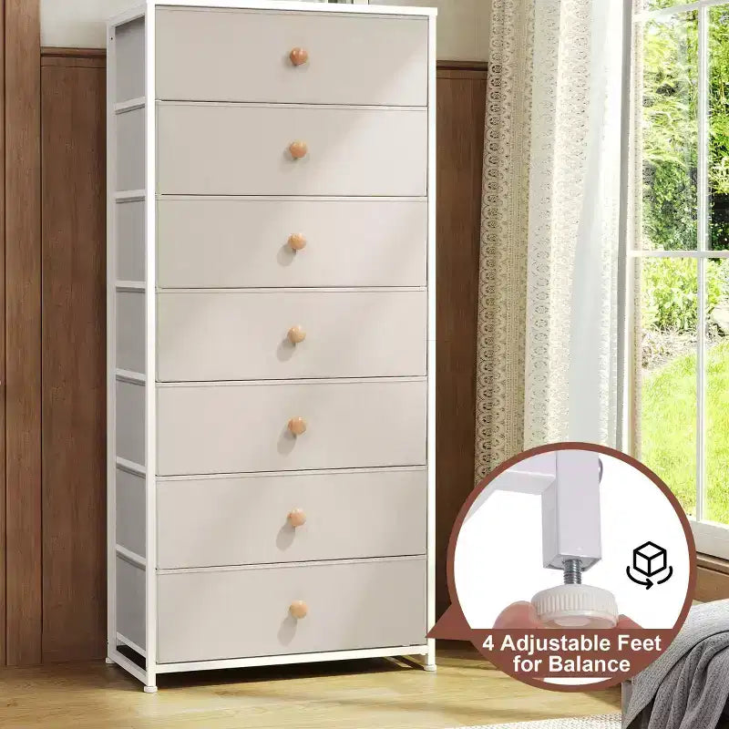 Comò a 7 cassetti per camera da letto, mobile contenitore con cassettiera per camera da letto