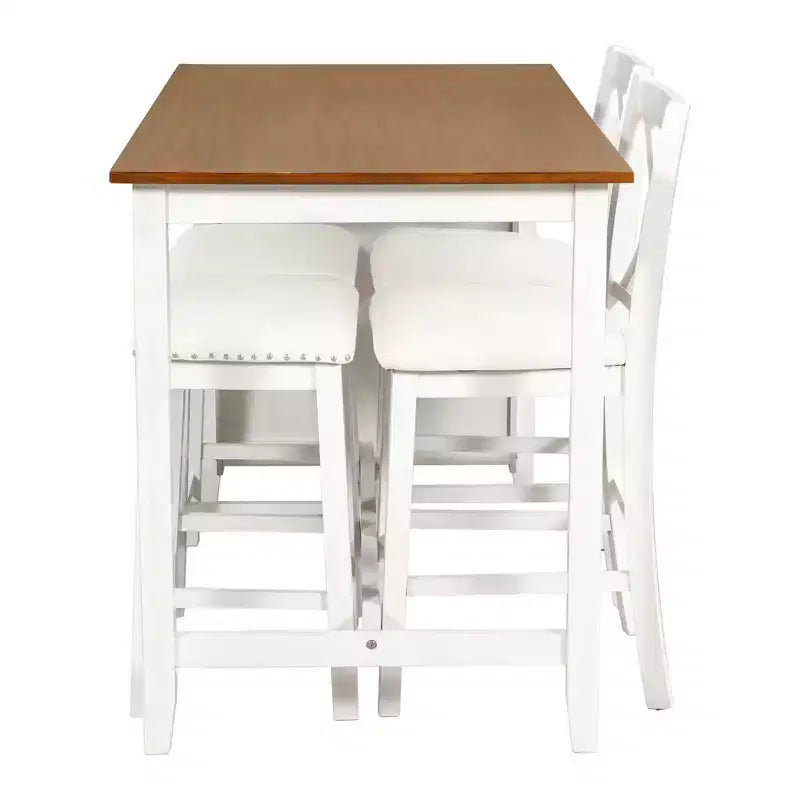 Set da pranzo Whisen Farmhouse a 5 pezzi, altezza bancone, con 2 sgabelli e 2 sedie