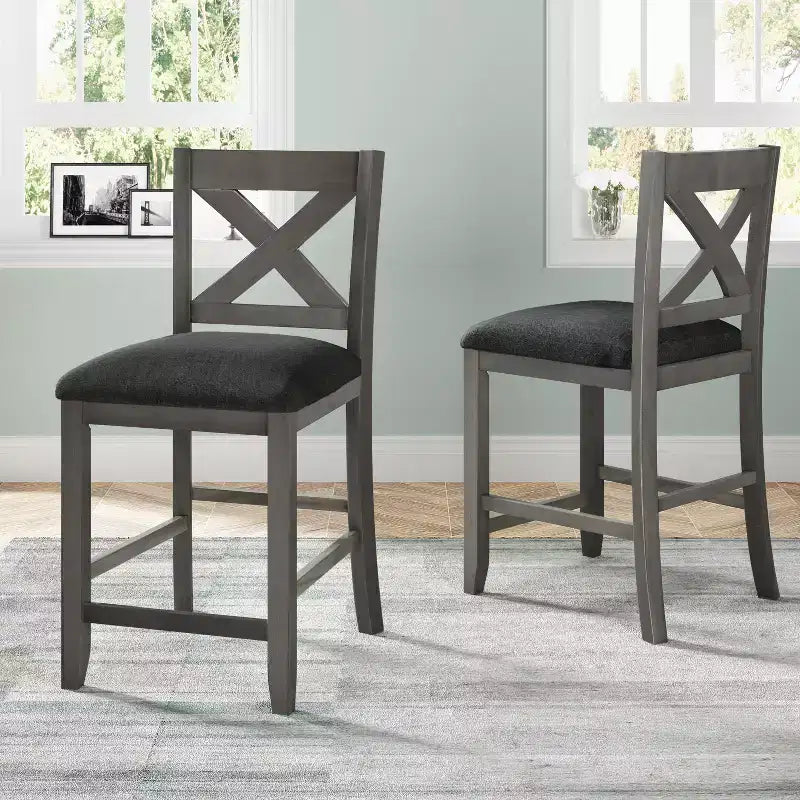 Set da pranzo Whisen Farmhouse a 5 pezzi, altezza bancone, con 2 sgabelli e 2 sedie