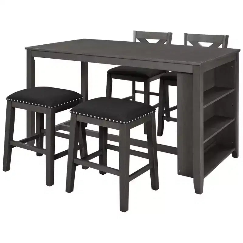 Set da pranzo Whisen Farmhouse a 5 pezzi, altezza bancone, con 2 sgabelli e 2 sedie