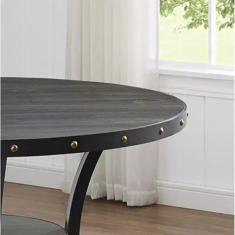 Set da pranzo in legno Biony Espresso di Roundhill Furniture con sedie in tessuto e borchie