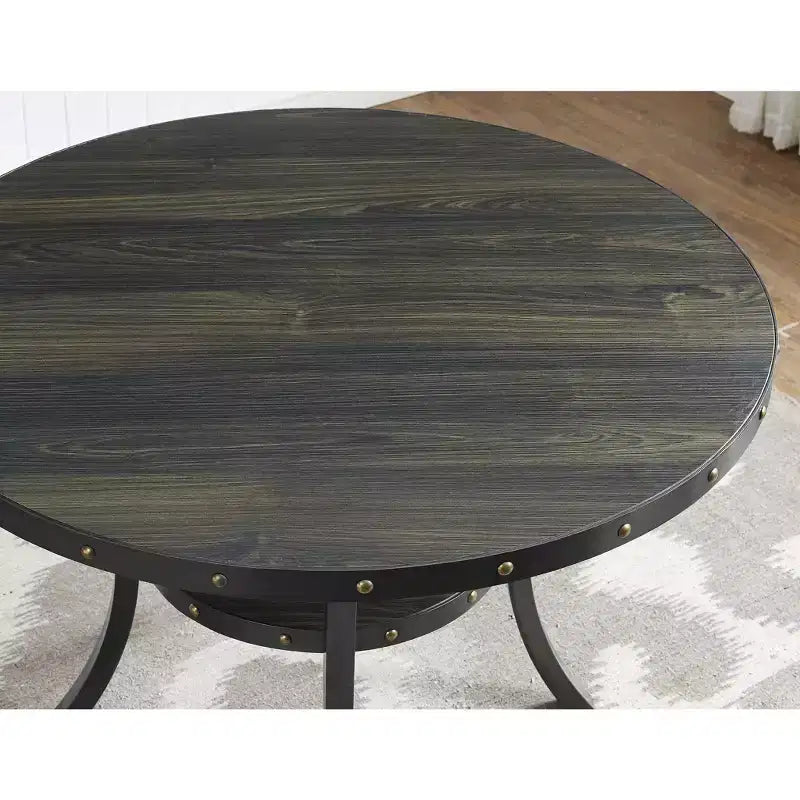 Set da pranzo in legno Biony Espresso di Roundhill Furniture con sedie in tessuto e borchie