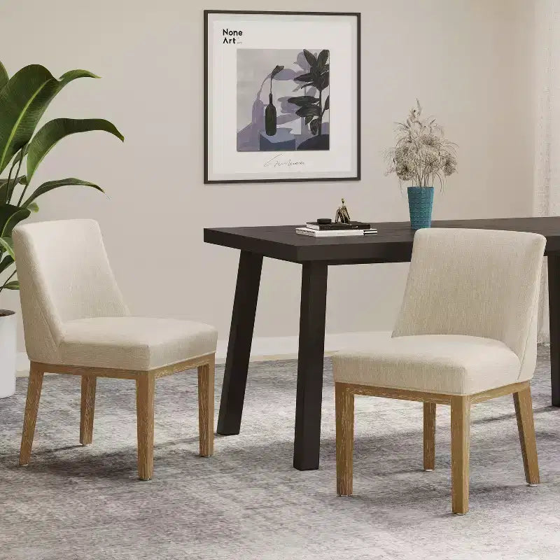 Camas Contemporary Upholstered Wood Dining Chairs (Set of 2)