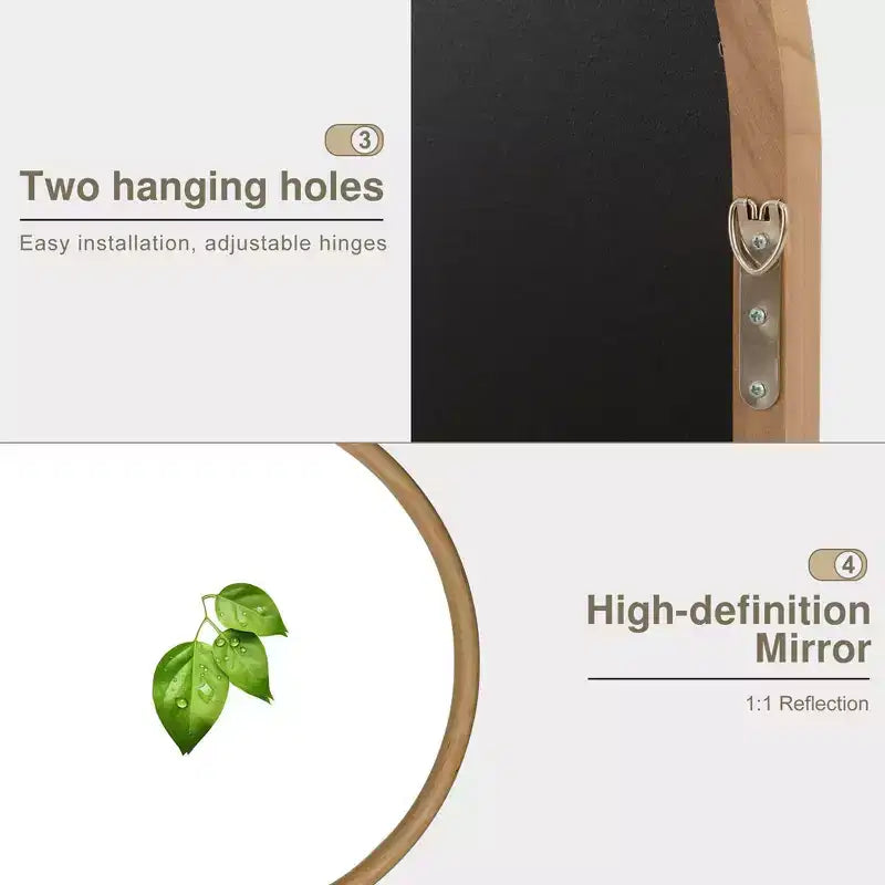 Classic Arch Wood Frame with Rattan Bottom Wall Mirror
