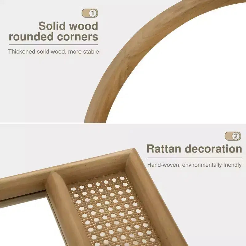 Classic Arch Wood Frame with Rattan Bottom Wall Mirror