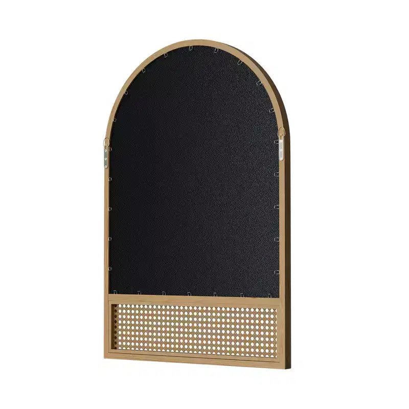Classic Arch Wood Frame with Rattan Bottom Wall Mirror