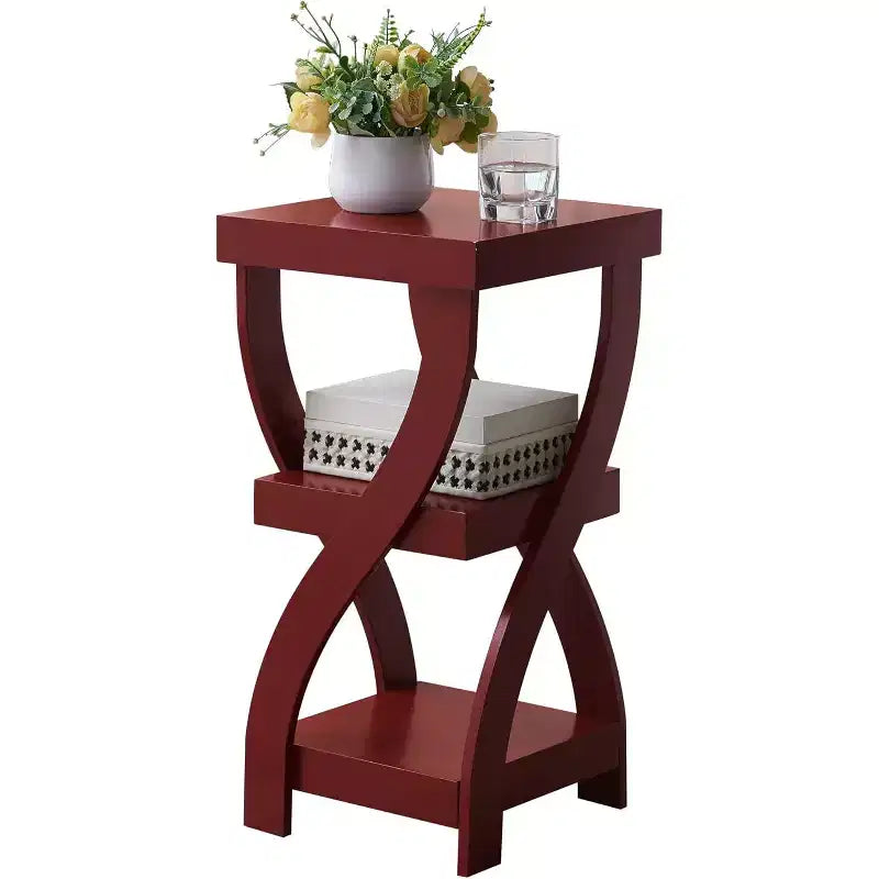 3-Tier Wooden End Table with Shelves - Square Nightstand for Bedroom or Bookshelf