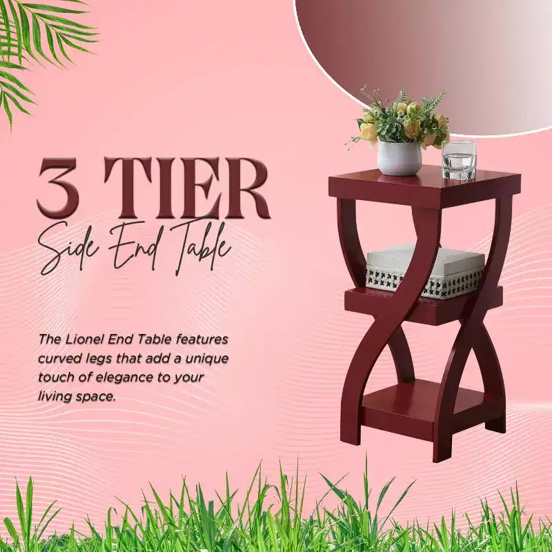 3-Tier Wooden End Table with Shelves - Square Nightstand for Bedroom or Bookshelf