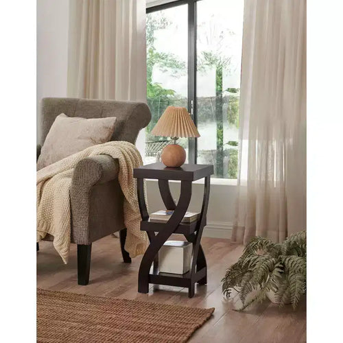 Kings Brand Furniture 3-Tier Wooden End Table with Shelves - Square Nightstand for Bedroom or Bookshelf