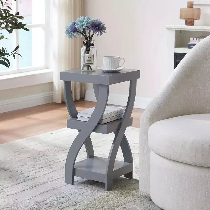 3-Tier Wooden End Table with Shelves - Square Nightstand for Bedroom or Bookshelf