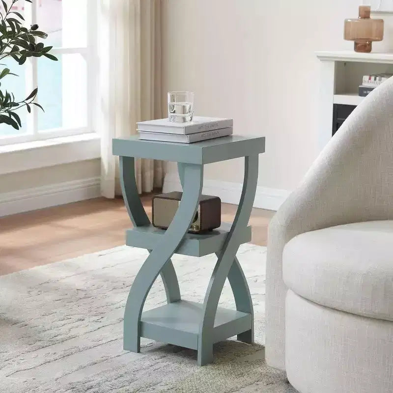 3-Tier Wooden End Table with Shelves - Square Nightstand for Bedroom or Bookshelf