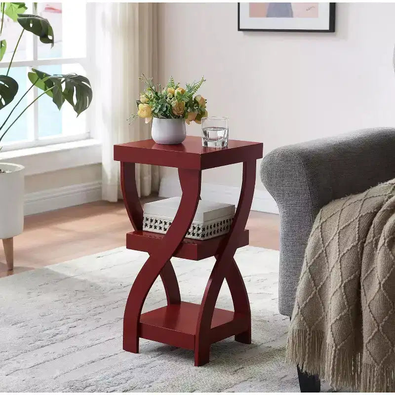 3-Tier Wooden End Table with Shelves - Square Nightstand for Bedroom or Bookshelf