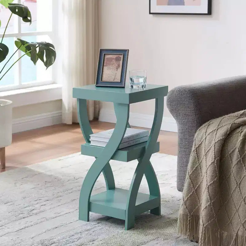 3-Tier Wooden End Table with Shelves - Square Nightstand for Bedroom or Bookshelf