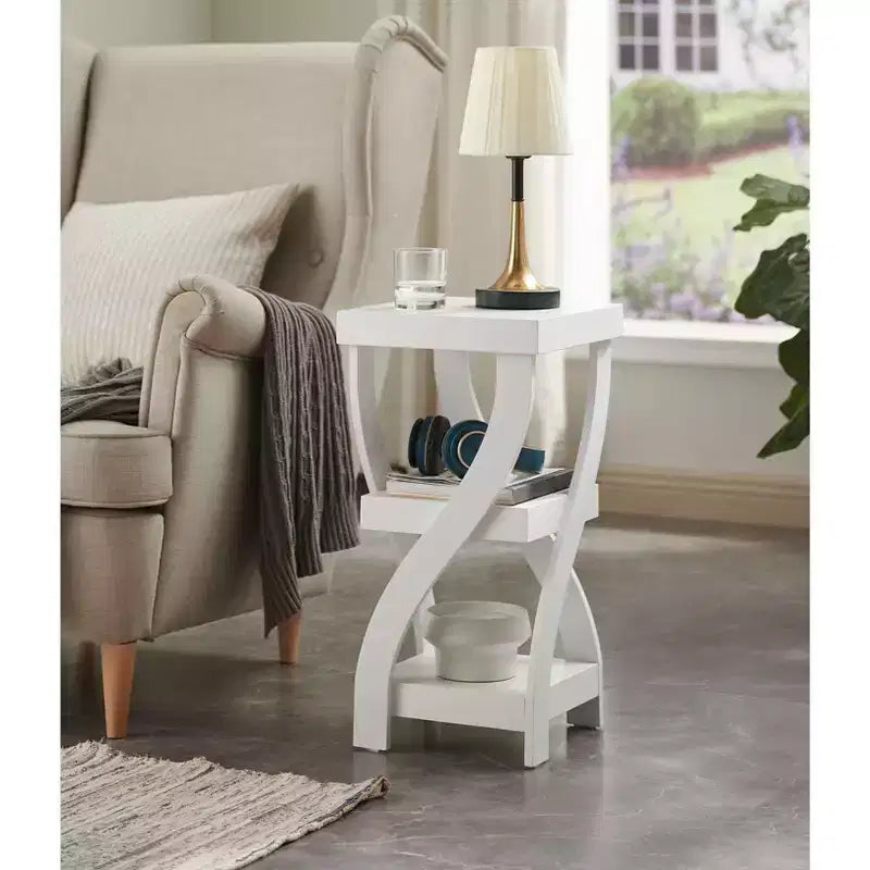 3-Tier Wooden End Table with Shelves - Square Nightstand for Bedroom or Bookshelf