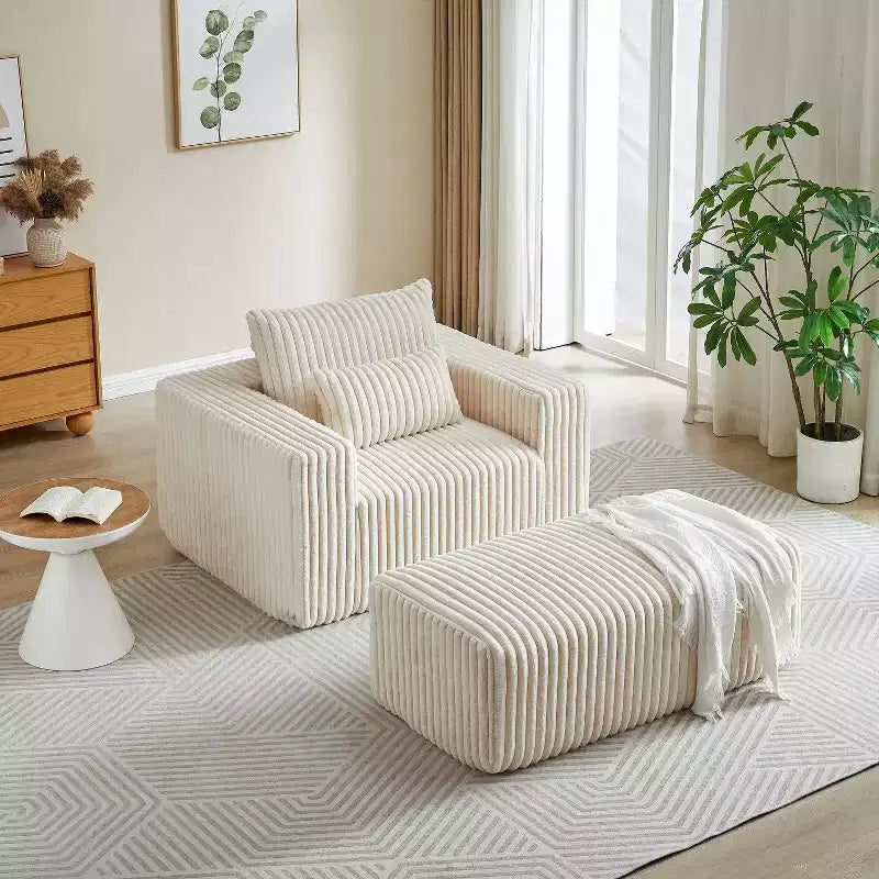 GDFStudio Valerie 62,5 D Poltrona a sacco oversize in velluto a coste, Poltrona lounge singola imbottita con pouf