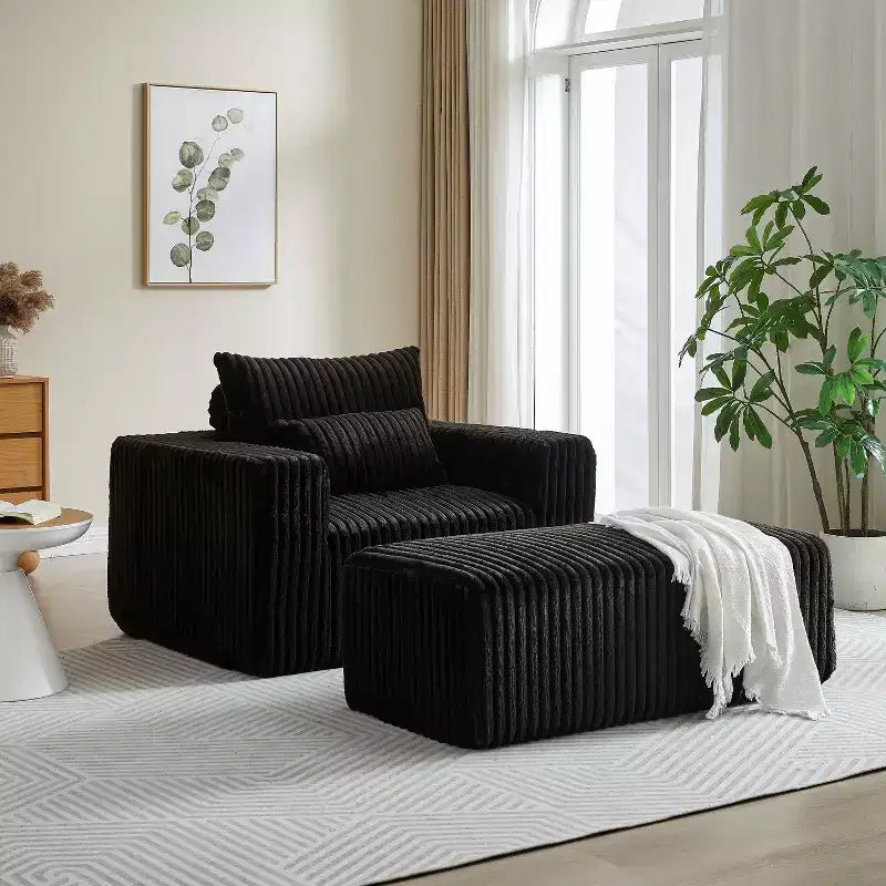 GDFStudio Valerie 62,5 D Poltrona a sacco oversize in velluto a coste, Poltrona lounge singola imbottita con pouf