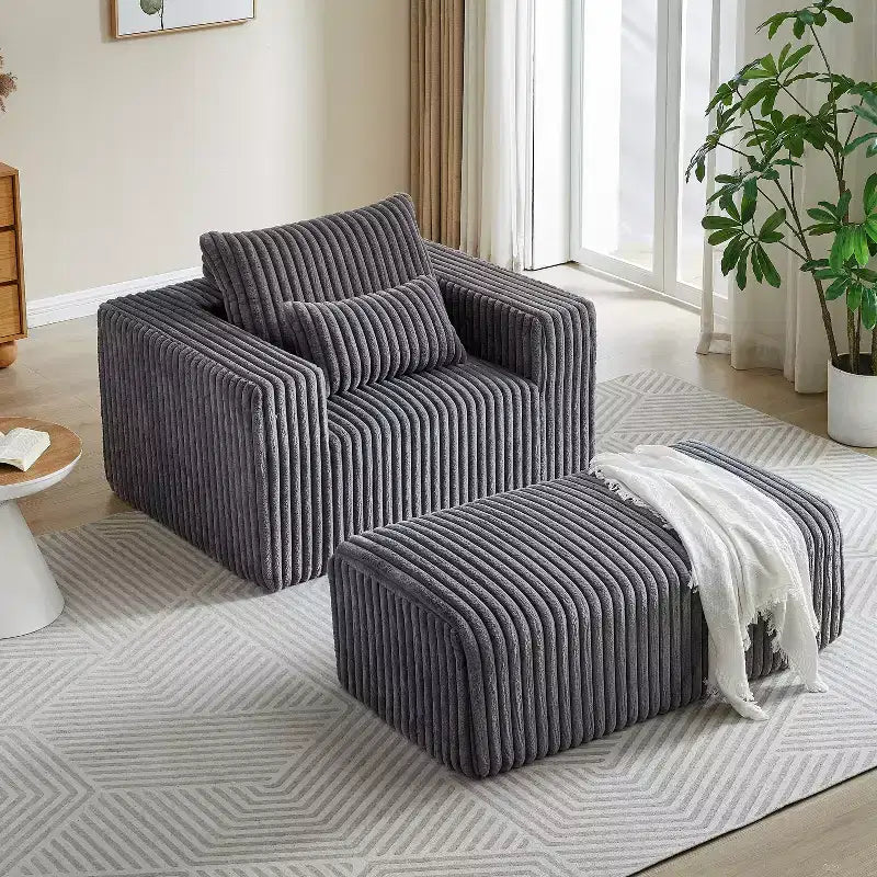 GDFStudio Valerie 62,5 D Poltrona a sacco oversize in velluto a coste, Poltrona lounge singola imbottita con pouf
