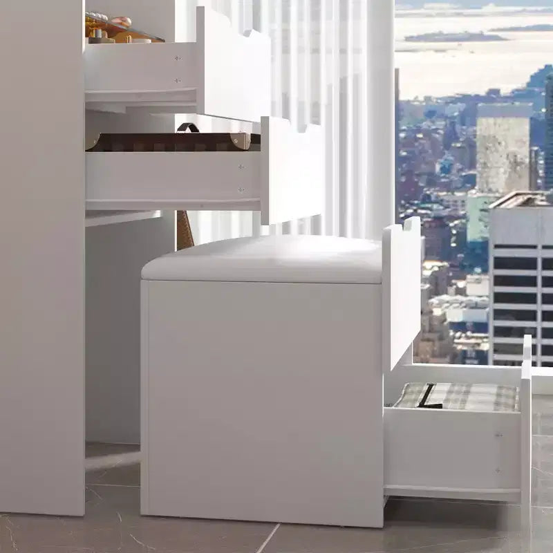 Famapy Tavolo da toeletta bianco pieghevole con contenitore, design a pezzo unico, porta gioielli superiore