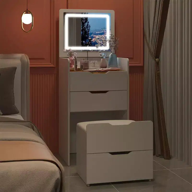 Famapy Tavolo da toeletta bianco pieghevole con contenitore, design a pezzo unico, porta gioielli superiore