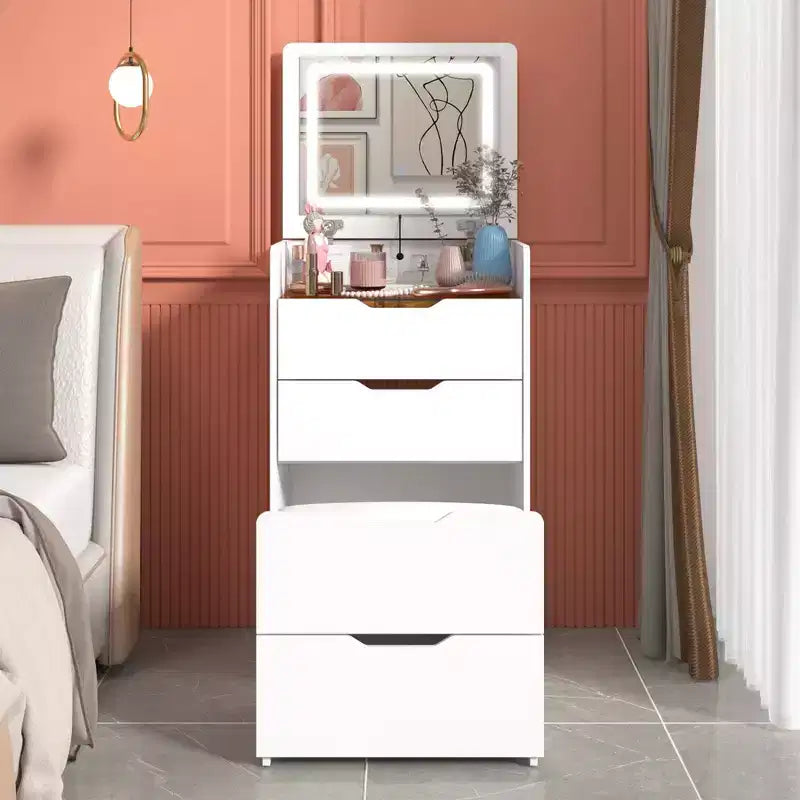 Famapy Tavolo da toeletta bianco pieghevole con contenitore, design a pezzo unico, porta gioielli superiore