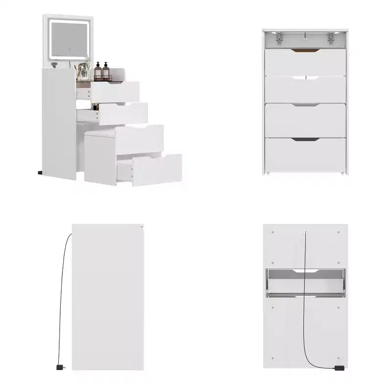 Famapy Tavolo da toeletta bianco pieghevole con contenitore, design a pezzo unico, porta gioielli superiore