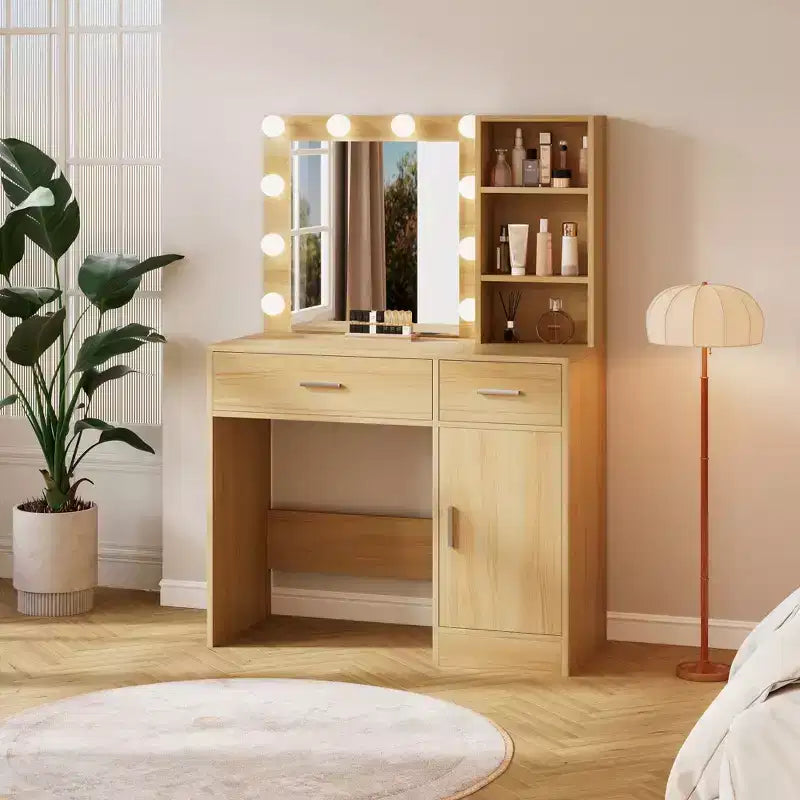HYLEORY Tavolo da trucco con specchio, presa di corrente e 10 luci, con 3 cassetti, 3 modalità di colore disponibili per la camera da letto
