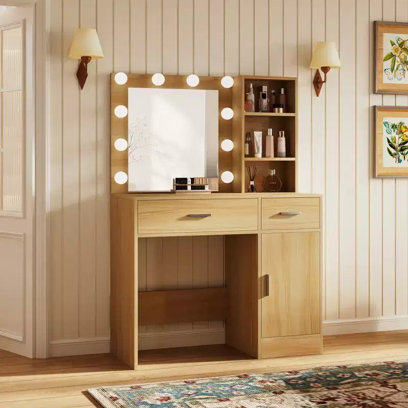 HYLEORY Tavolo da trucco con specchio, presa di corrente e 10 luci, con 3 cassetti, 3 modalità di colore disponibili per la camera da letto