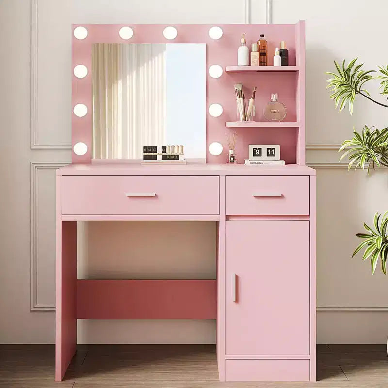HYLEORY Tavolo da trucco con specchio, presa di corrente e 10 luci, con 3 cassetti, 3 modalità di colore disponibili per la camera da letto