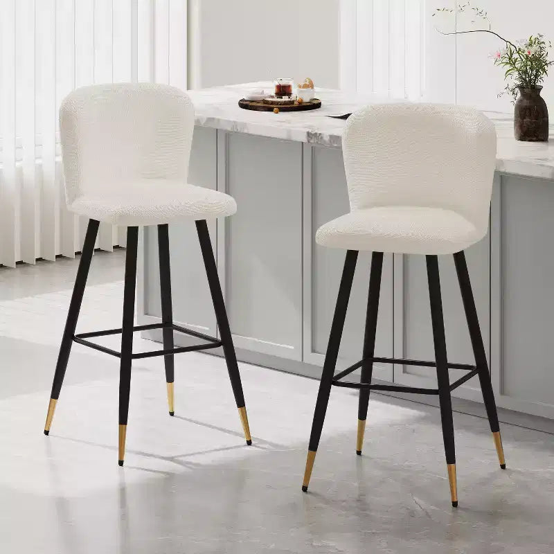 Aveline 30'' Modern Upholstered Bar Stools with Gold-Tipped Metal Legs (Set of 2)
