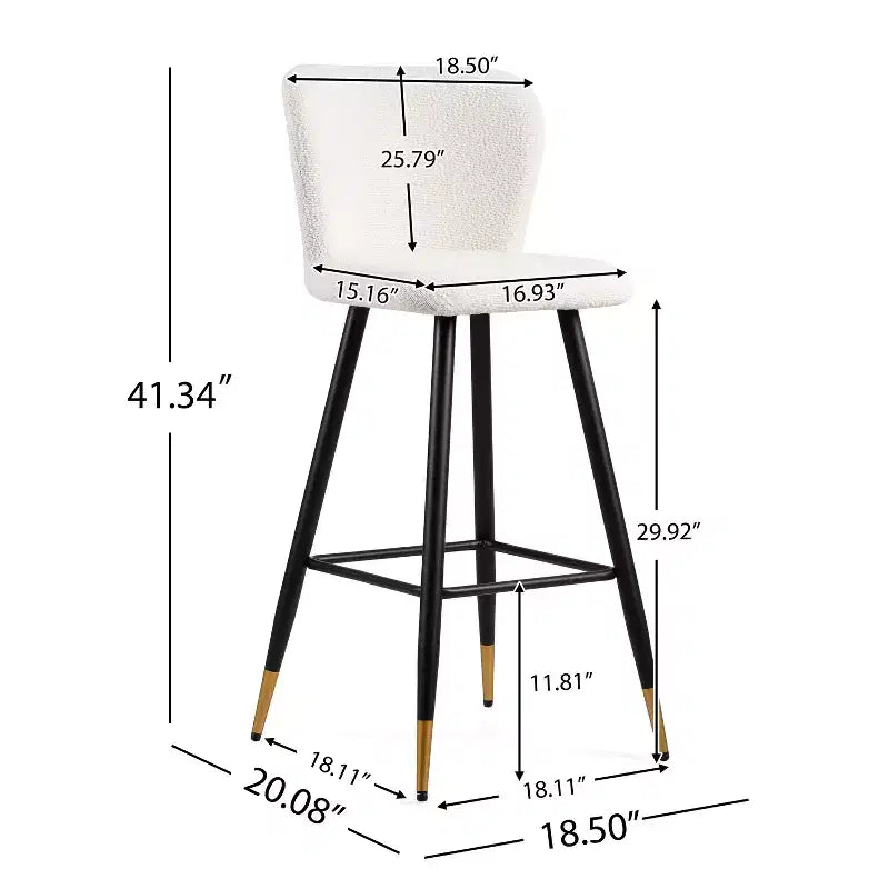 Aveline 30'' Modern Upholstered Bar Stools with Gold-Tipped Metal Legs (Set of 2)